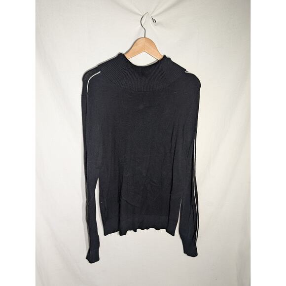 Calvin Klein Womens Black Cowl Neck Sweater XL White Stripe Down Sleeve Ckassuc - Picture 3 of 5